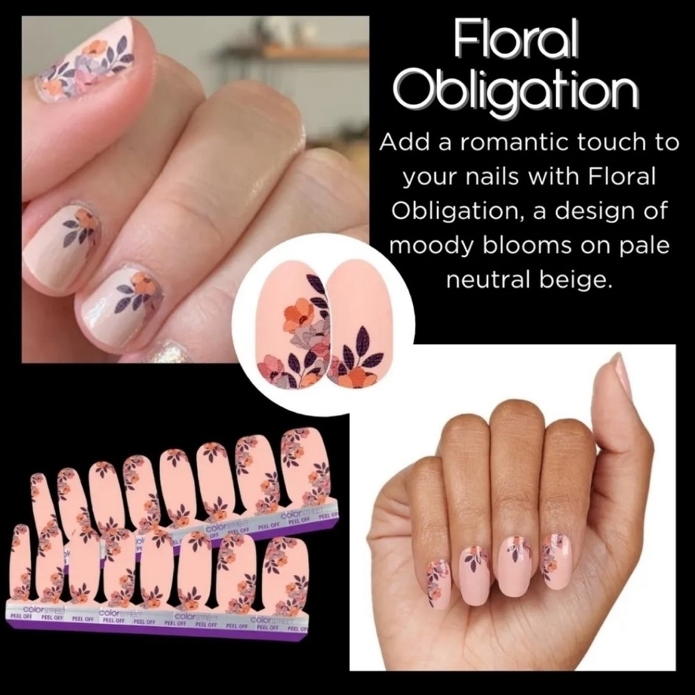 🎉3/$25  NWT Retired Color Street Floral Obligation Nail polish Strips manicure
